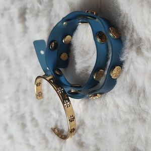 Tory Burch Logo Cuff & Jelly Wrap Bracelet MRSP $250